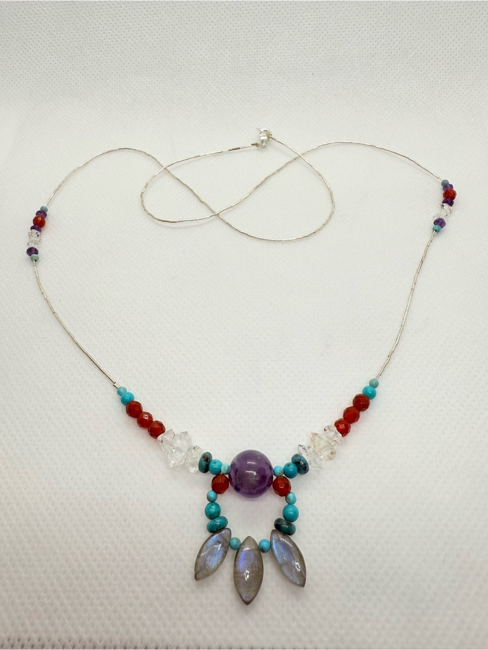 Artisan Mixed Gemstone Necklace With Liquid Silver!